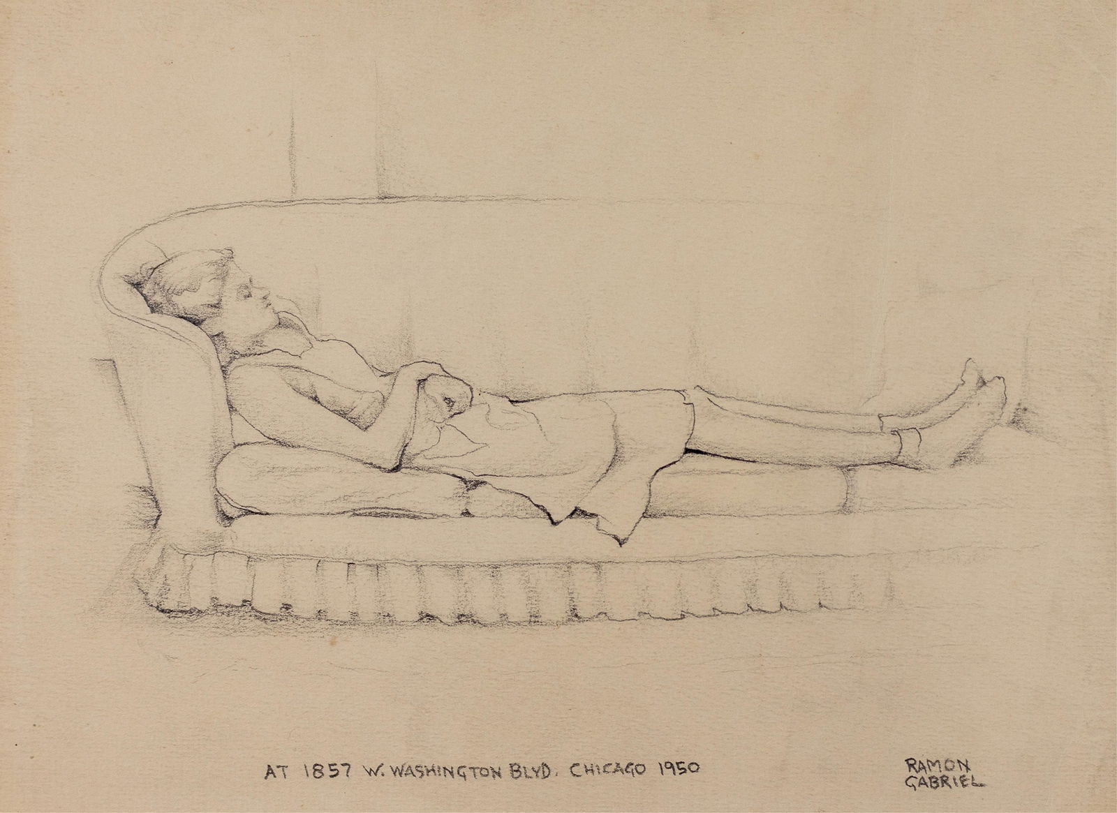Ramon Gabriel, 1910-1987, At 1857 W. Washington Blvd. Chicago: Ramon Gabriel1910-1987At 1857 W. Washington Blvd. Chicago1950pencil drawing9 x 12 inches (sheet)signed, dated, and titledProvenance: private collection, Oakland, CA Condition</