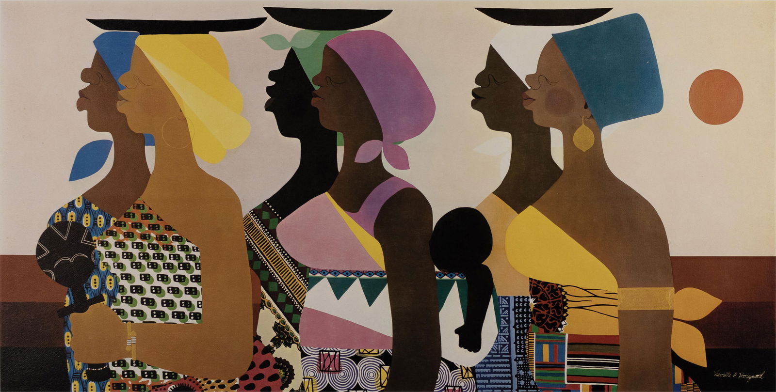 Varnette Honeywood, 1950-2010, African Women: Varnette Honeywood 1950-2010 African Women 1982 screenprint 14-1/2 x 28-3/4 inches signed, titled, dated in pencil 