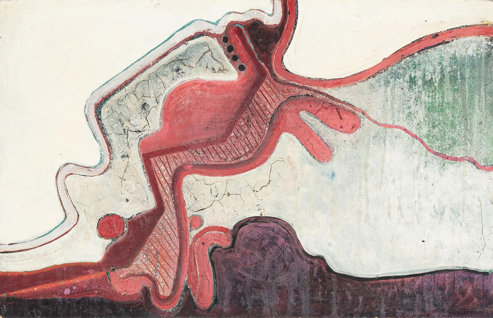 Harvey Tristan Cropper, b. 1931, untitled: Harvey Tristan Cropperb. 1931untitled1965-1970oil and gesso on masonite11-7/8 x 17-1/4 inchessigned with conjoined monogram verso (typical for the artist); acquired in Odense in 1970Pro