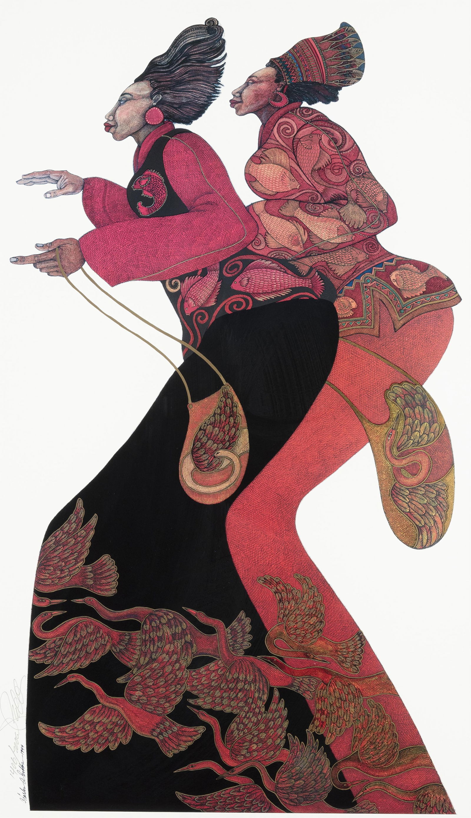 Charles Bibbs, b. 1948, Ladies in Red: Charles Bibbs b. 1948 Ladies in Red 1999 color lithograph 35 x 22 inches (image) signed, dated and numbered in marker, 1406/7000 