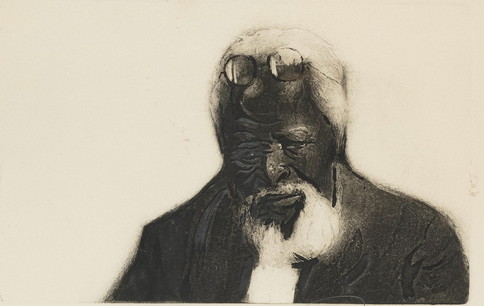 Joseph Holston, b.1944, Untitled, man: Joseph Holston b.1944 Untitled, man 1976 etching and relief print 5-1/2 x 9 inches signed, dated, numbered 58/96 