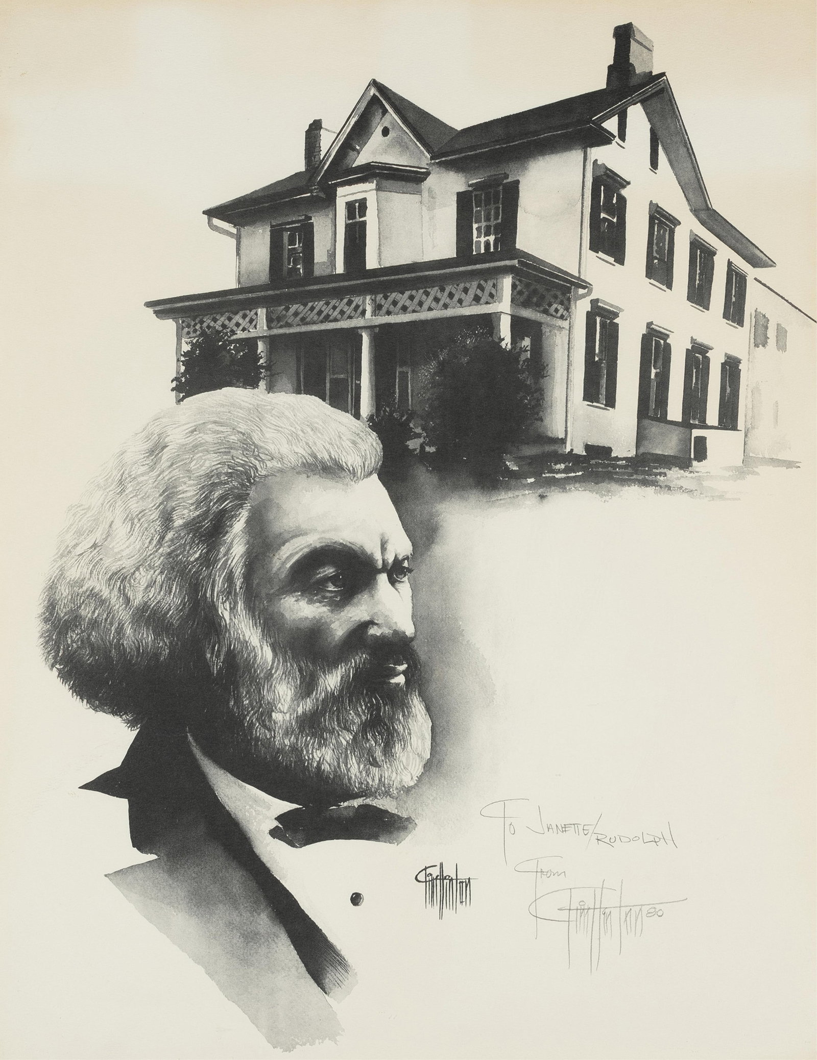 Tim Hinton, 20th century, lot of two works, Portrait of Frederick Douglass (1 of 2)