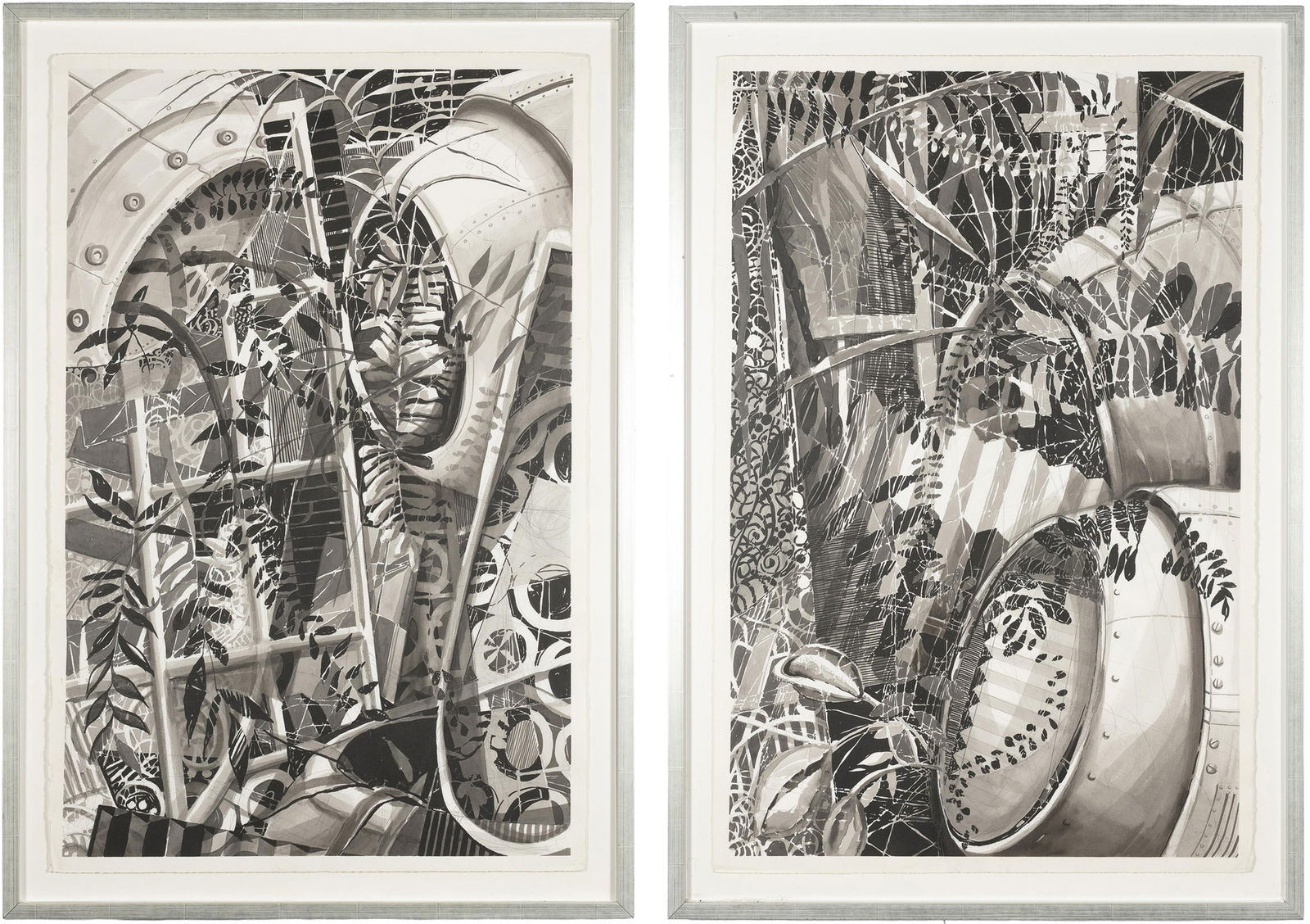 Joseph Norman, b. 1957, Tropical Lust No. 1: Joseph Normanb. 1957Tropical Lust No. 11992ink wash on paper (diptych);39-1/2 x 26-1/2 inches (each panel) on Saunders Waterford Series papereach panel is framed separatelyProvenance: M