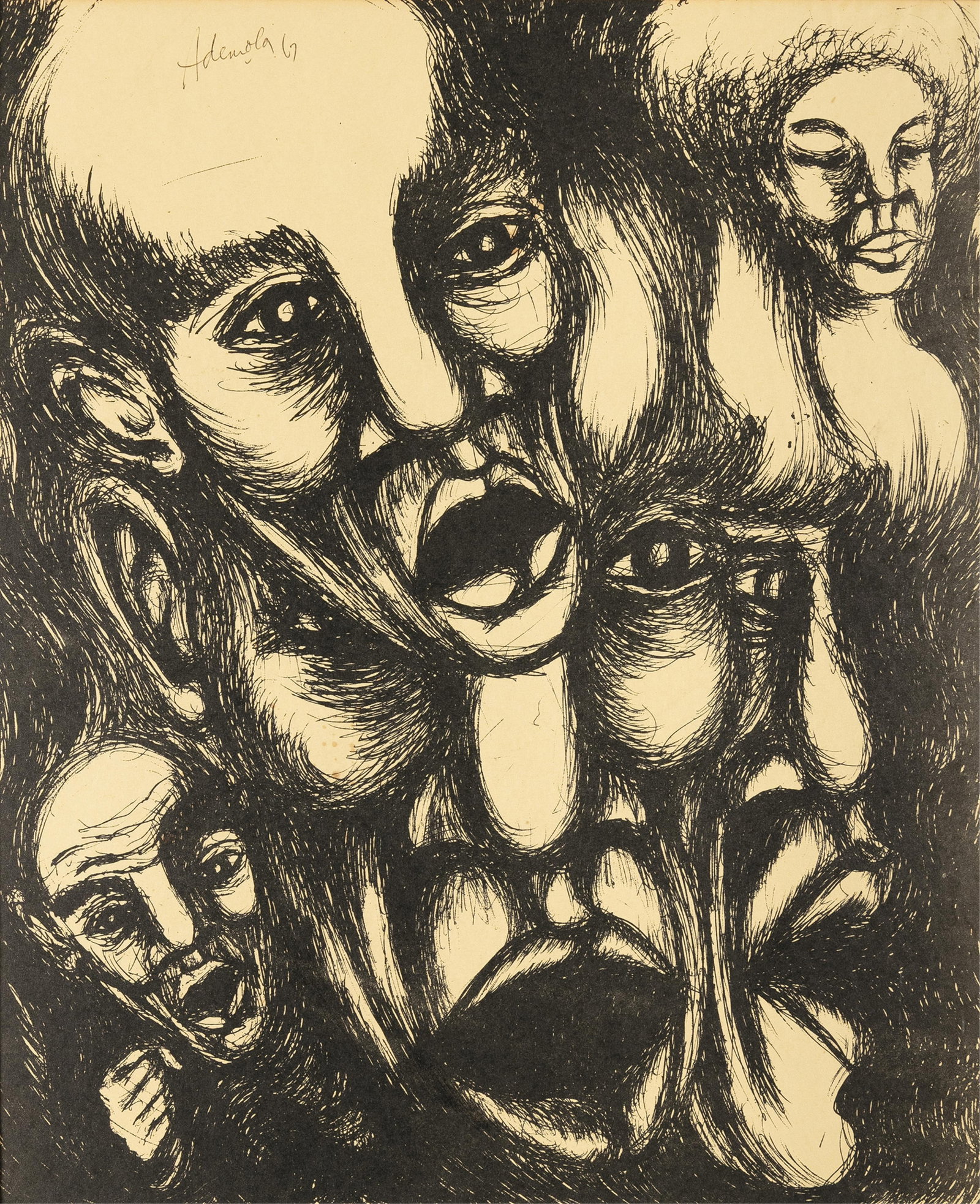 Ademola Olugebefola, b. 1941, untitled, Faces (1 of 1)