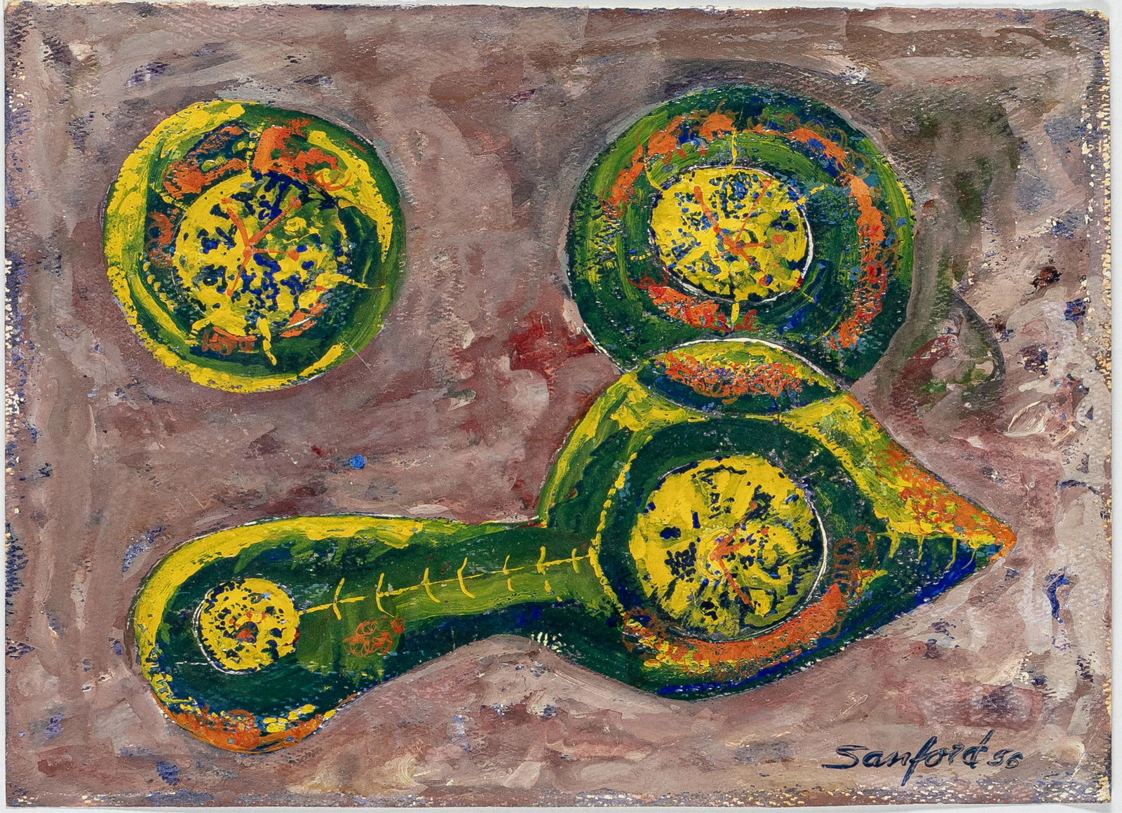 Walter Sanford, 1912-1987, untitled abstract: Walter Sanford1912-1987untitled abstract1956oil and enamel on paper11 x 15 inchessigned and datedProvenance: James T. Parker Art Trust Collection, Chicago, IL.