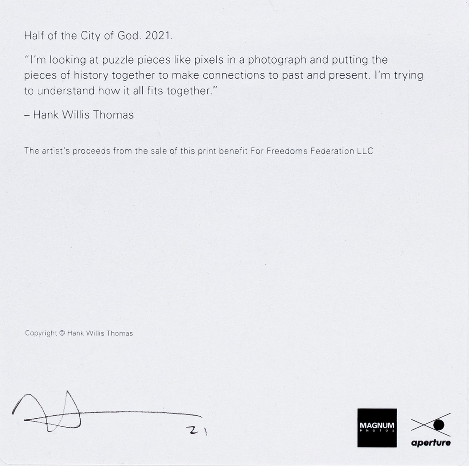 Hank Willis Thomas, b. 1976, Half of the City of God - 2