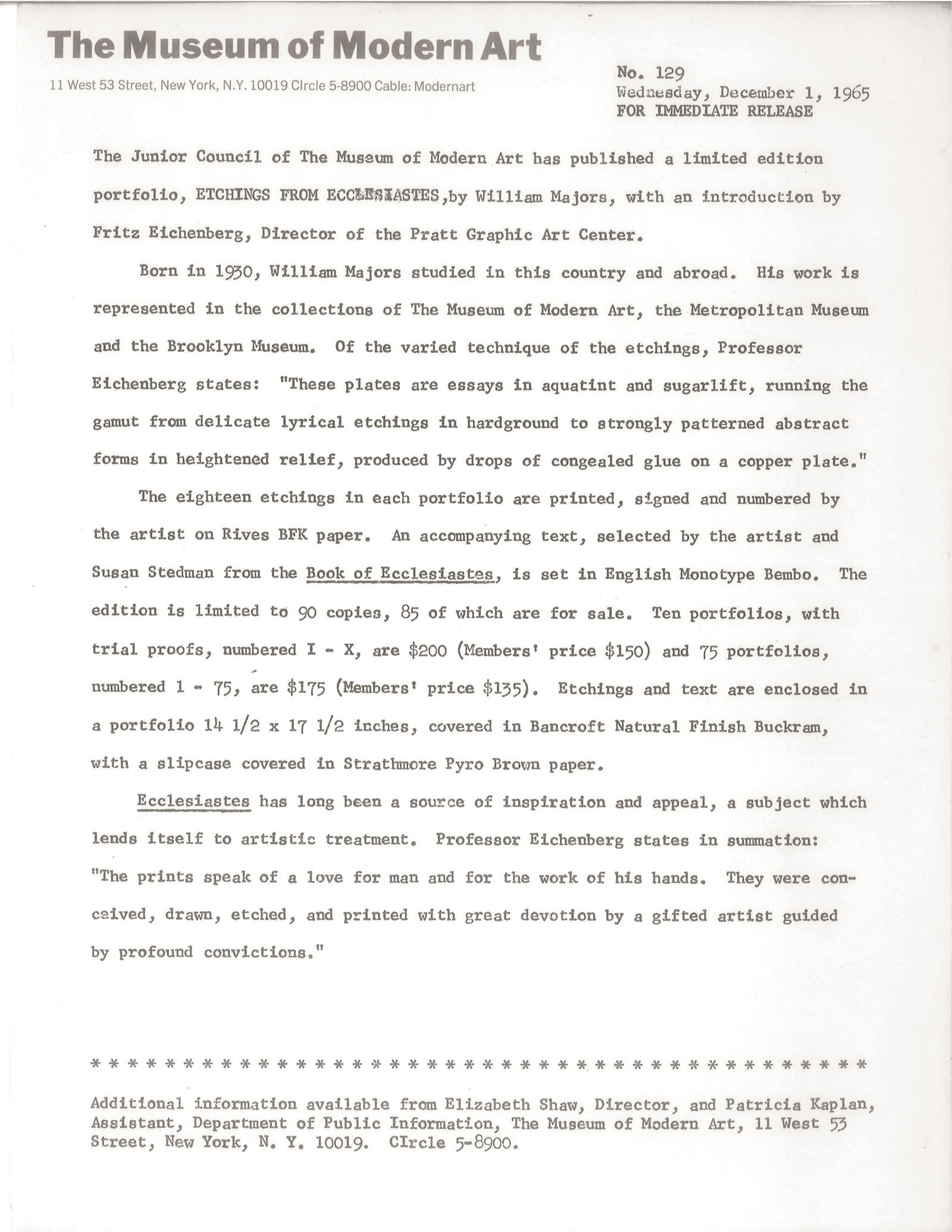 William Majors, (1930-1982), Etchings from Ecclesiastes - 8