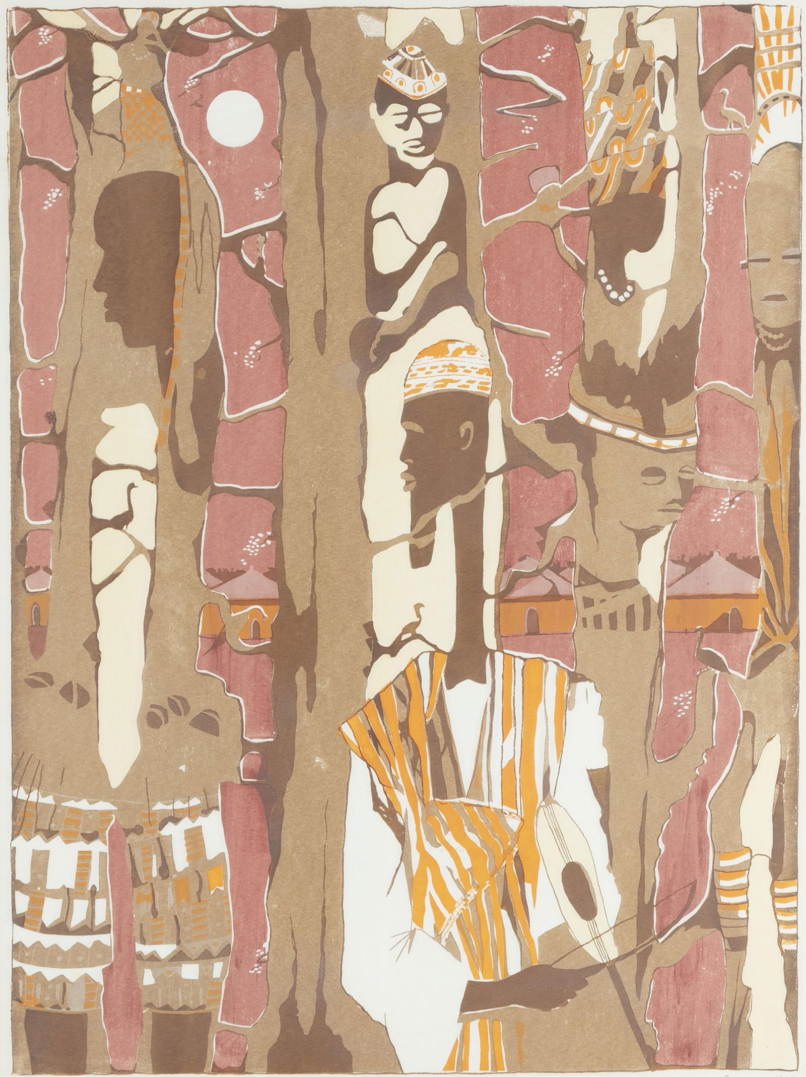 Momodou Ceesay, Gambian/American b. 1945, Evening World #2: Momodou Ceesay Gambian/American, b. 1945 Evening World #2 1974 serigraph 22-1/2 x 16-1/2 inches signed, dated, and titled with AP This print was reproduced on the back cover of Clifford Thornton's