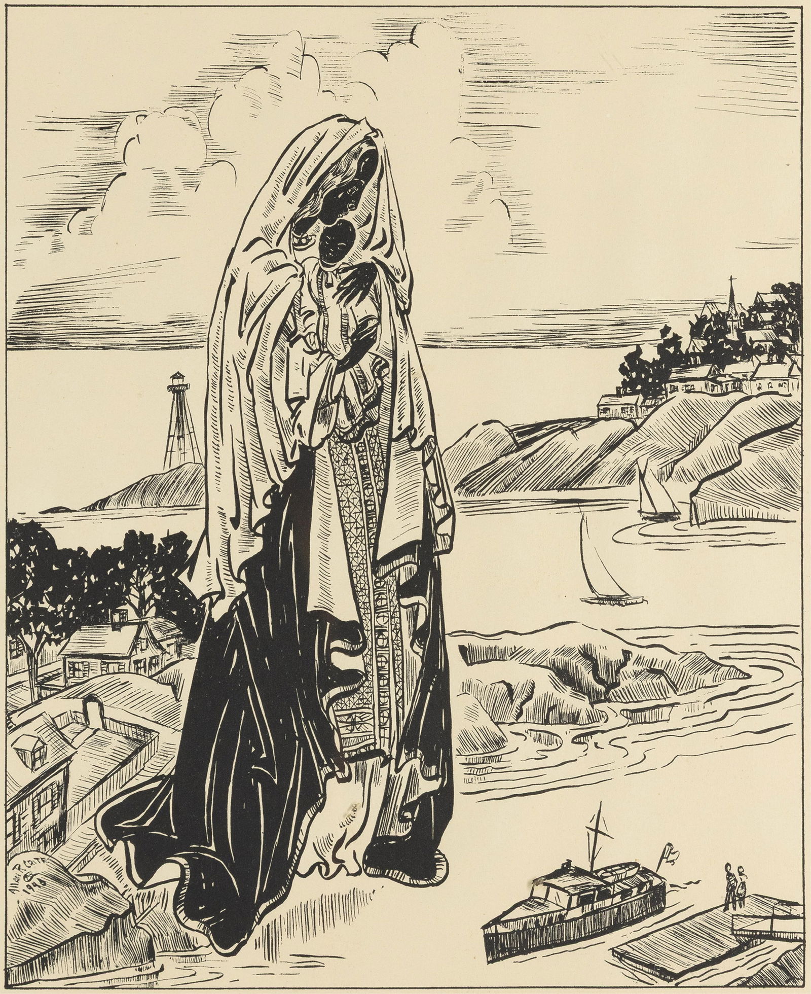 Allan Rohan Crite, 1910-2007, Madonna and Child: Allan Rohan Crite 1910-2007 Madonna and Child c.1960 offset lithograph 17 x 14 inches signed in the image 