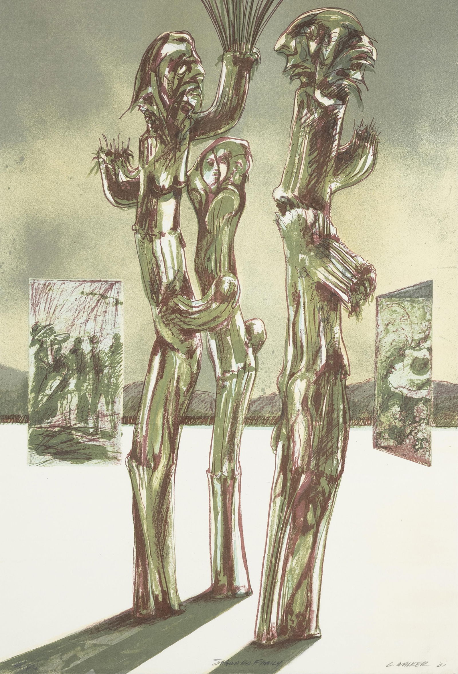 Larry Walker, b. 1935, Saguaro Family: Larry Walker b. 1935 Saguaro Family 2001 color lithograph on wove paper 21 1/2 x 14 3/4 inches signed, dated, titled and numbered AP 4 