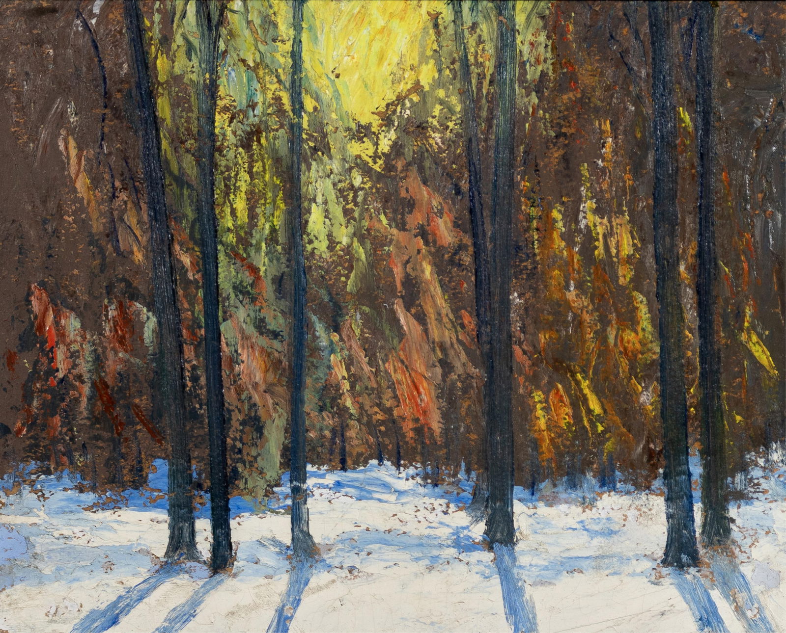 John Wesley Hardrick, 1891-1968, Early Winter Landscape: John Wesley Hardrick1891-1968Early Winter Landscapec. 1930soil on board8 x 10 inchesunsigned, estate/collection stamp versoProvenance: The Collection of Rev. Joy L. Thornton, Indianapolis, IN