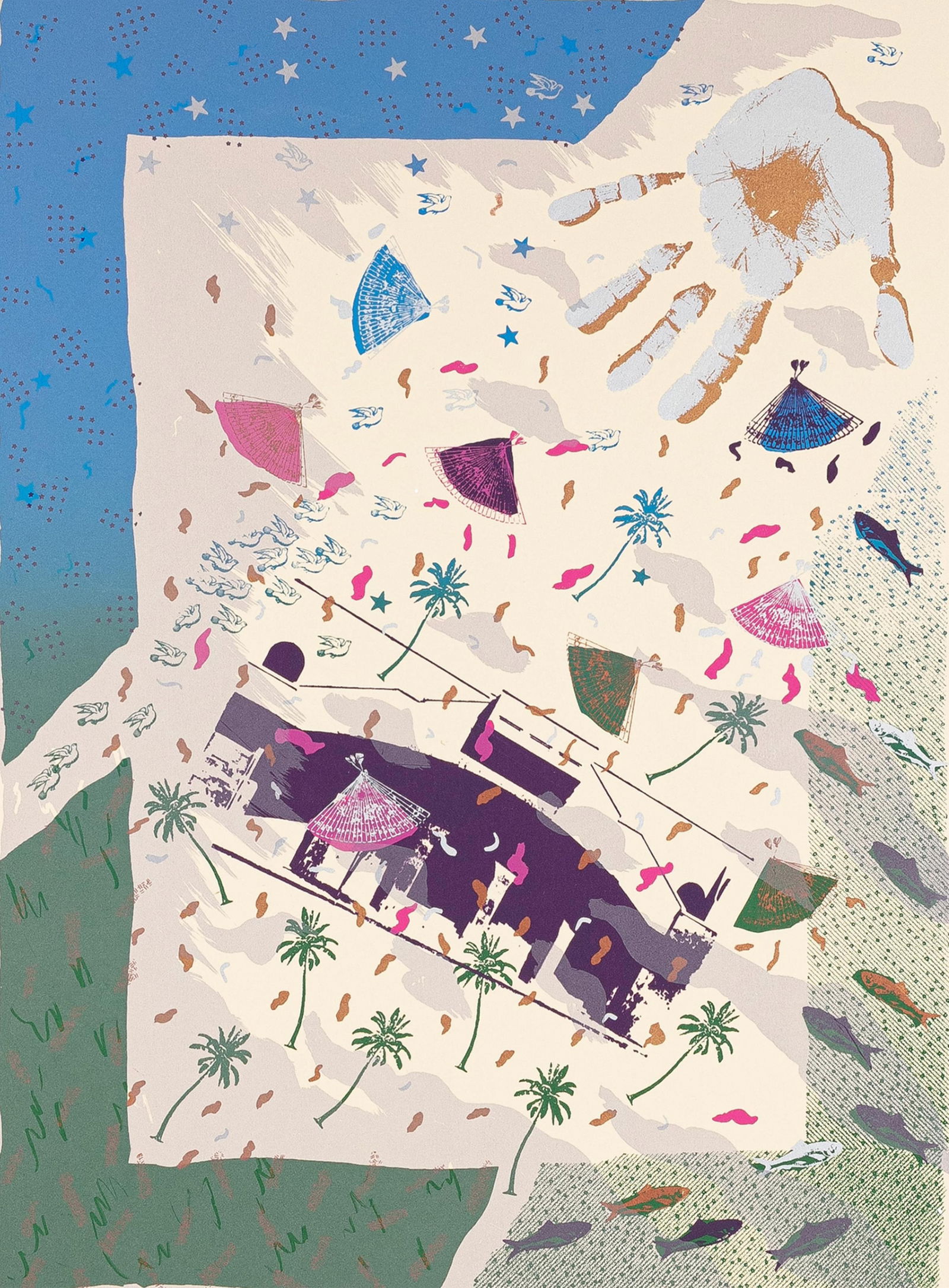 Betye Saar, b. 1926, L.A. Energy (Mural Site: 5th Street between Flower and Grand): Betye Saarb. 1926L.A. Energy (Mural Site: 5th Street between Flower and Grand)1983color lithograph23-3/8 x 17-1/4 inches (image)28-1/2 x 22-1/4 inches (sheet)signed, dated, titled and numbere