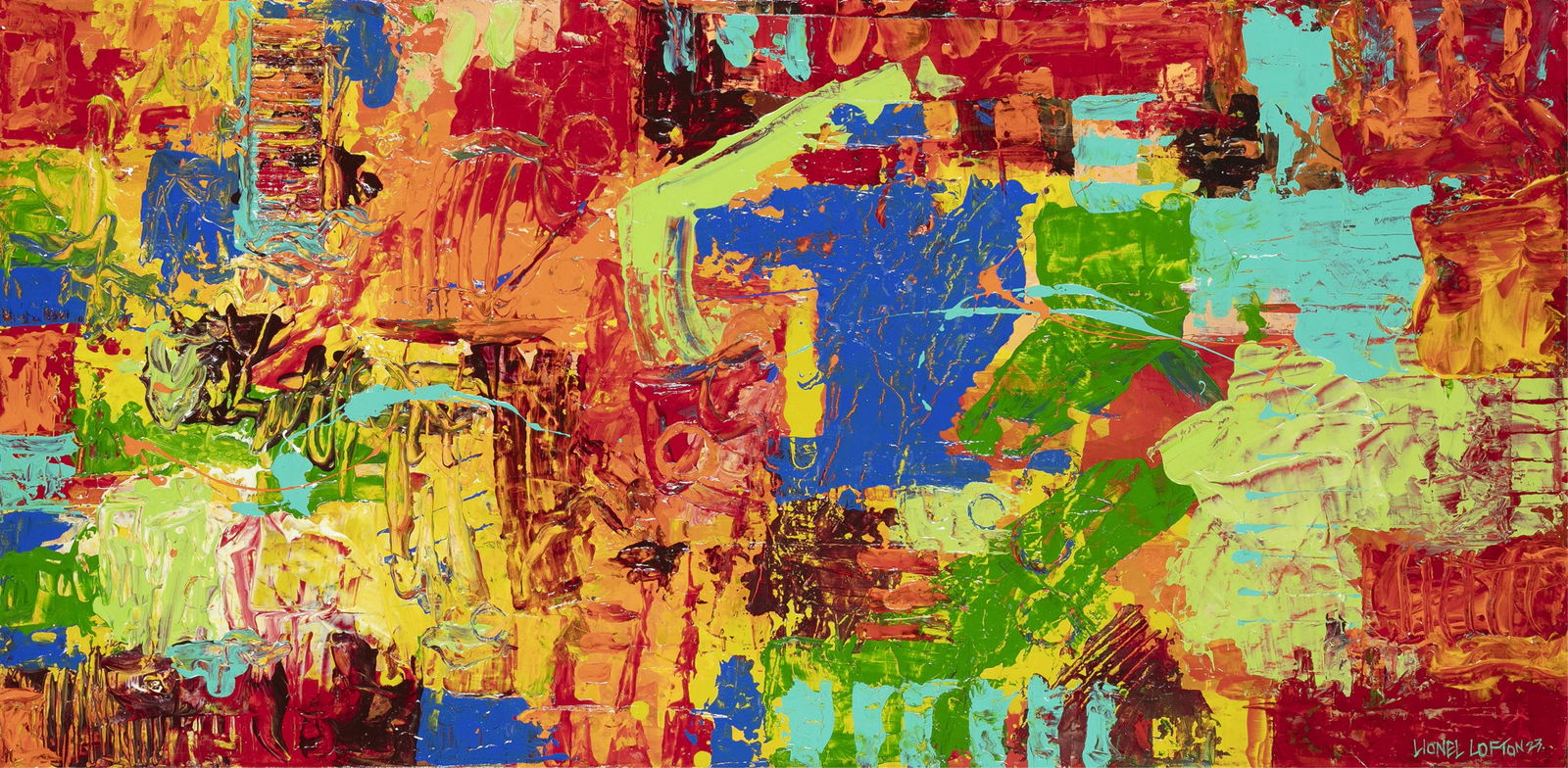 Lionel Lofton, b. 1954, The Plight Series II: Lionel Lofton b. 1954 The Plight Series II 2023 mixed media on canvas 18 x 36 inches signed, dated and titled 