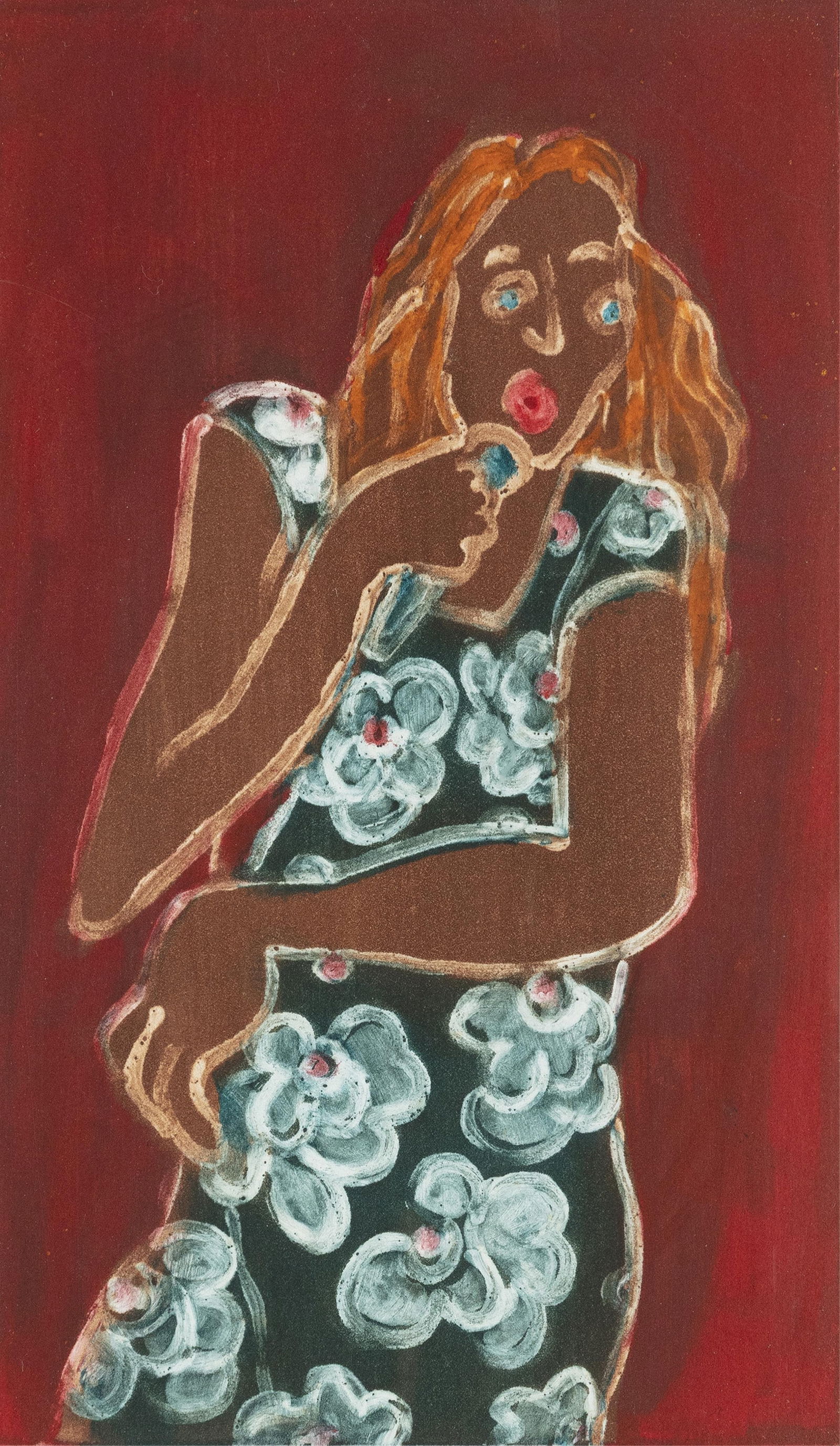 Anne Tanksley, b. 1934, Singer: Anne Tanksley b. 1934 Singer c. 1980s monotype 10 x 6 inches (image), full margins signed and numbered 1 of 1 