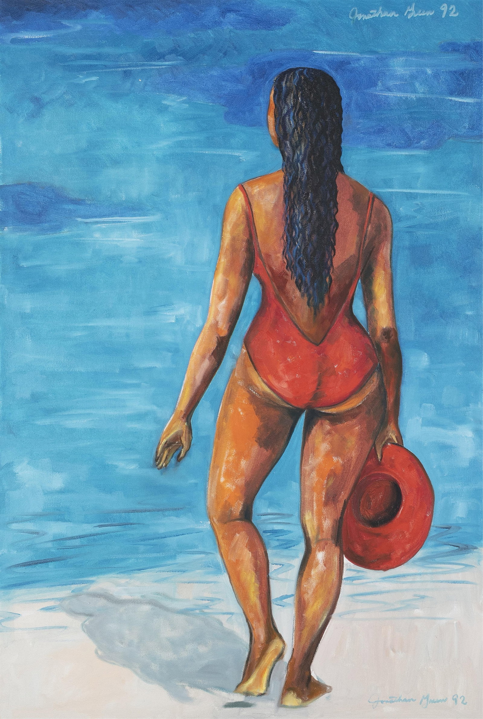 Jonathan Green, b. 1955, untitled, Swimmer: Jonathan Green b. 1955 untitled, Swimmer 1992 oil on canvas 36 x 24 inches signed and dated (twice) Provenance: private collection, Little Rock, AR