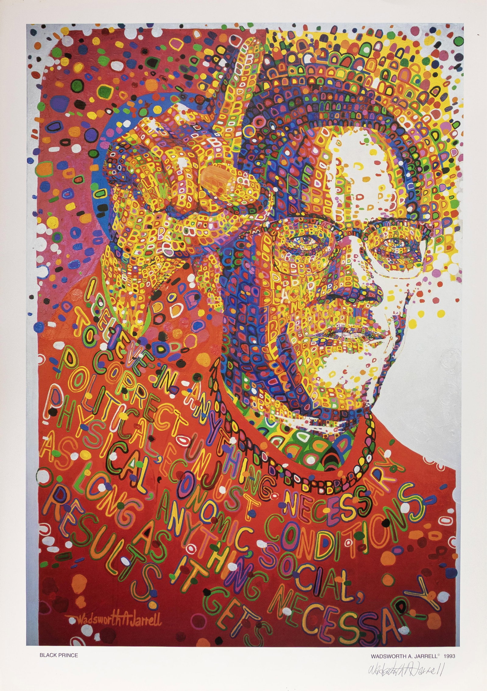 Wadsworth Jarrell, b. 1929, The Black Prince: Wadsworth Jarrell b. 1929 The Black Prince 1993 offset lithographic poster 23 x 16 inches (image) 25-3/4 x 18 inches (sheet) signed in ink in the margin (printed name, date, title also in margin)
