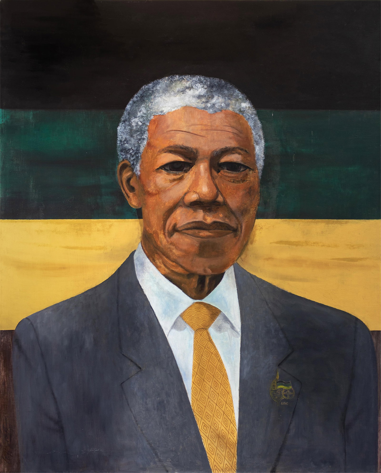 Cliff Ricardo Joseph, 1922-2020, Portrait of President Nelson Mandela: Cliff Ricardo Joseph 1922-2020 Portrait of President Nelson Mandela 1990 oil on canvas 60-1/2 x 48-1/2 inches signed and dated; titled and inscribed verso Provenance: This painting was prese