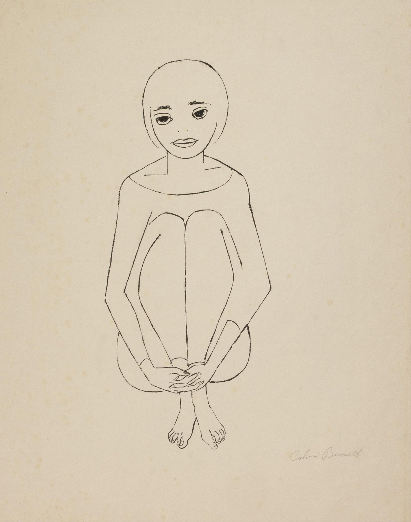 Calvin Waller Burnett, 1921-2007, lot of two drawings: Woman with Balloon: Calvin Waller Burnett 1921-2007 lot of two drawings: Woman with Balloon 1948 untitled, Dancer Sitting with Legs Drawn lithograph on paper 18 x 13 inches signed in pencil with ink drawing on p