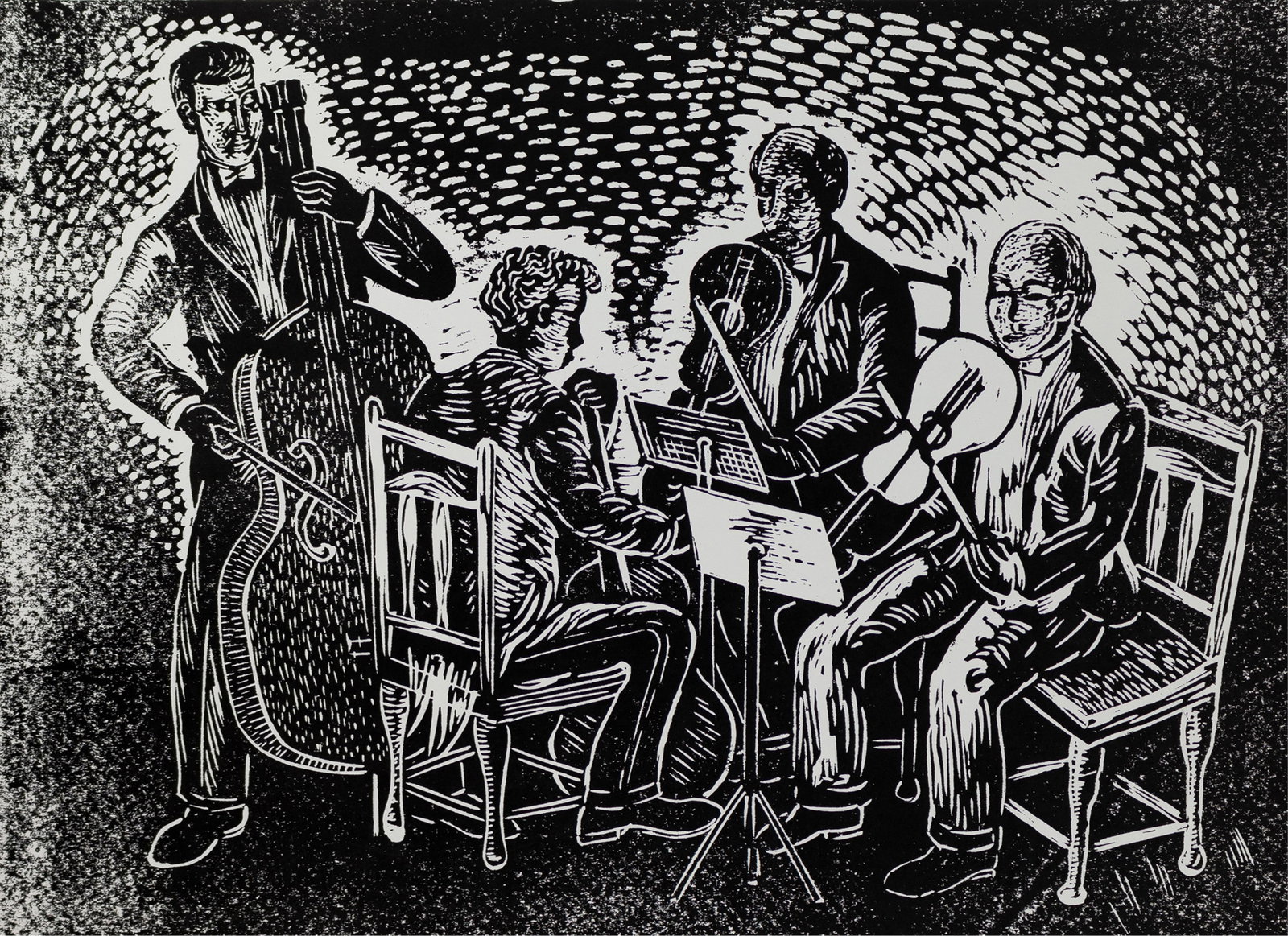 Margaret T. Goss Burroughs, 1915-2010, The Quartet: Margaret T. Goss Burroughs 1915-2010 The Quartet 2007 lithograph 15 x 20 inches (image) 17-1/2 x 23 inches (sheet) signed, titled, and dated 8/28/07 Provenance: private collection, Philadelphia, P