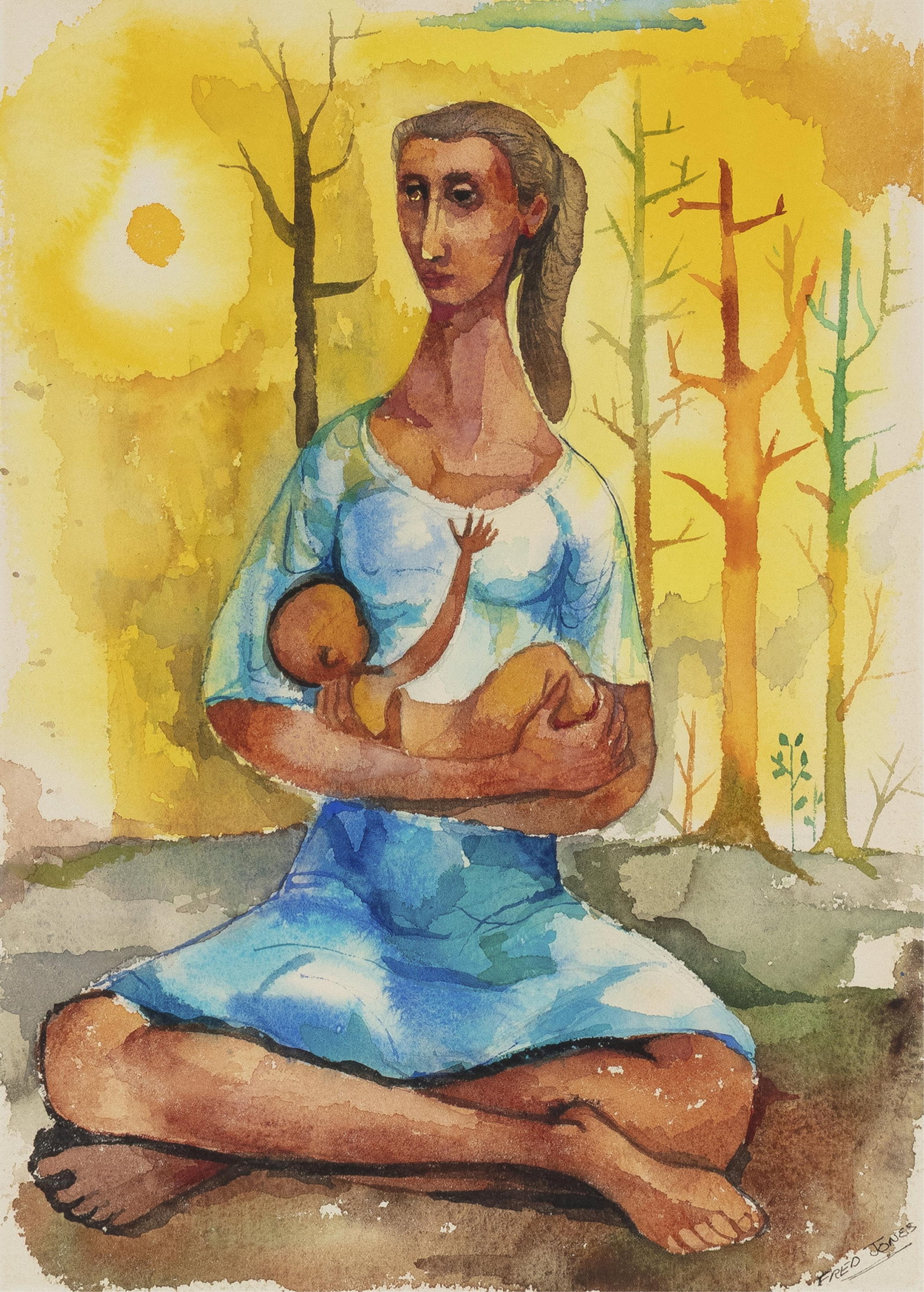 Frederick D. Jones, Jr, 1914-2004, untitled, Mother and Child: Frederick D. Jones, Jr 1914-2004 untitled, Mother and Child 1970s watercolor on paper 12 x 9 inches signed