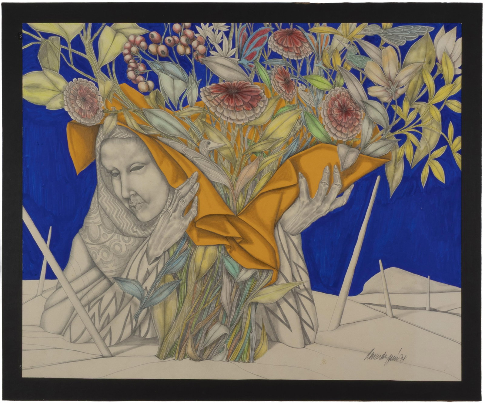 Ronald Burns, 1942-2024, untitled, woman with flowers - 2