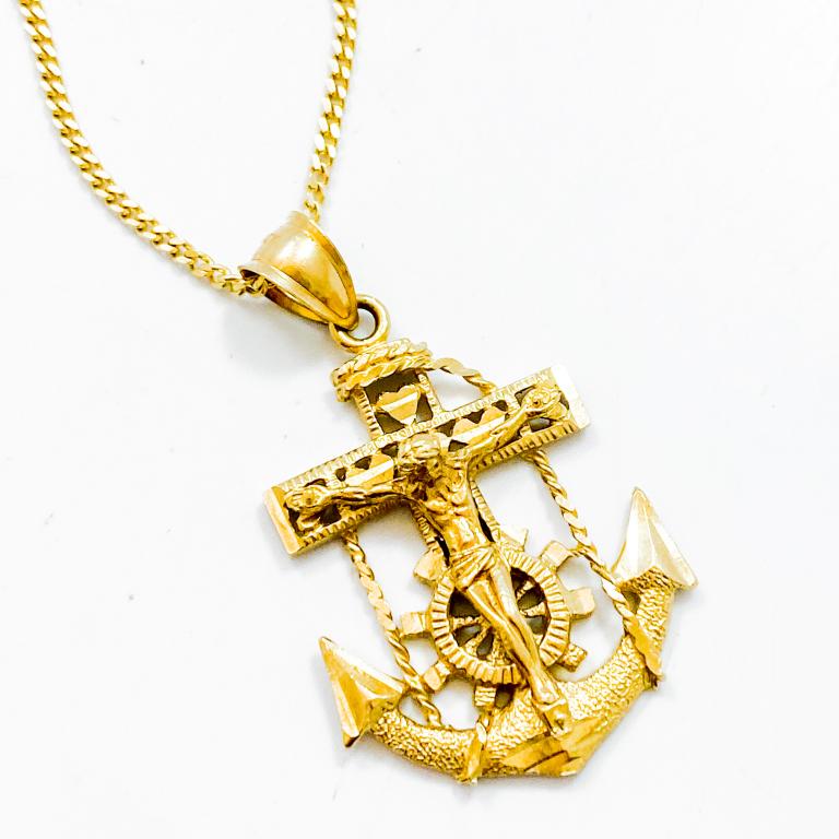 14k Yellow Gold Mariner Crucifix Necklace (1 of 4)