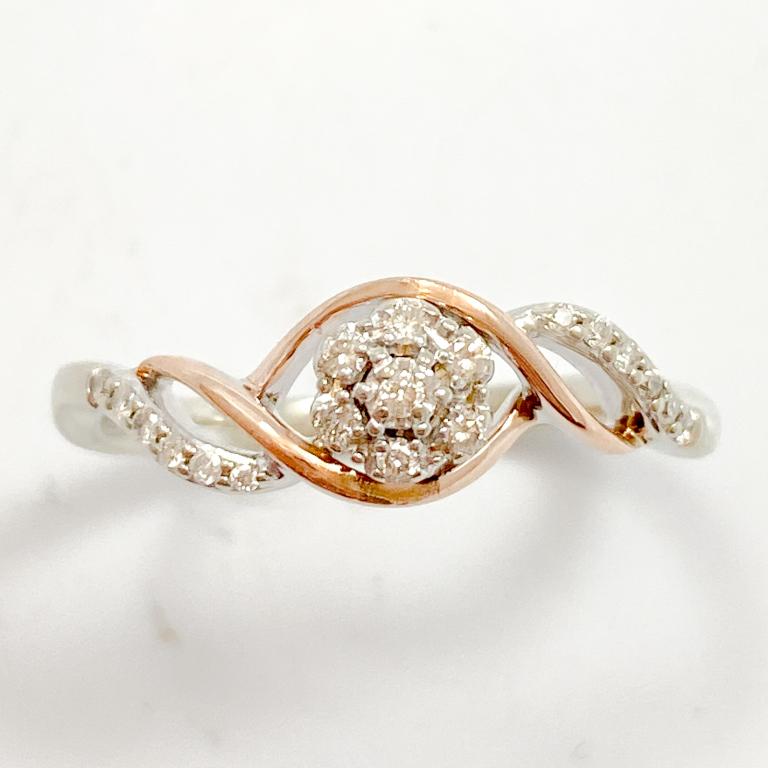 10k White & Rose Gold Diamond Crossover Ring (1 of 7)