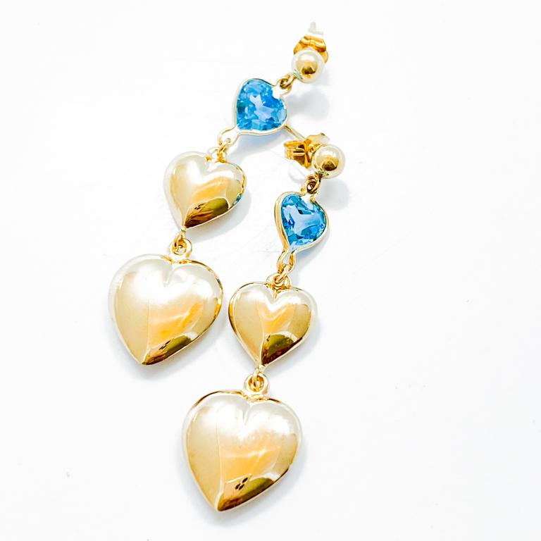 Blue Topaz & 14k Yellow Gold Heart Earrings (1 of 3)