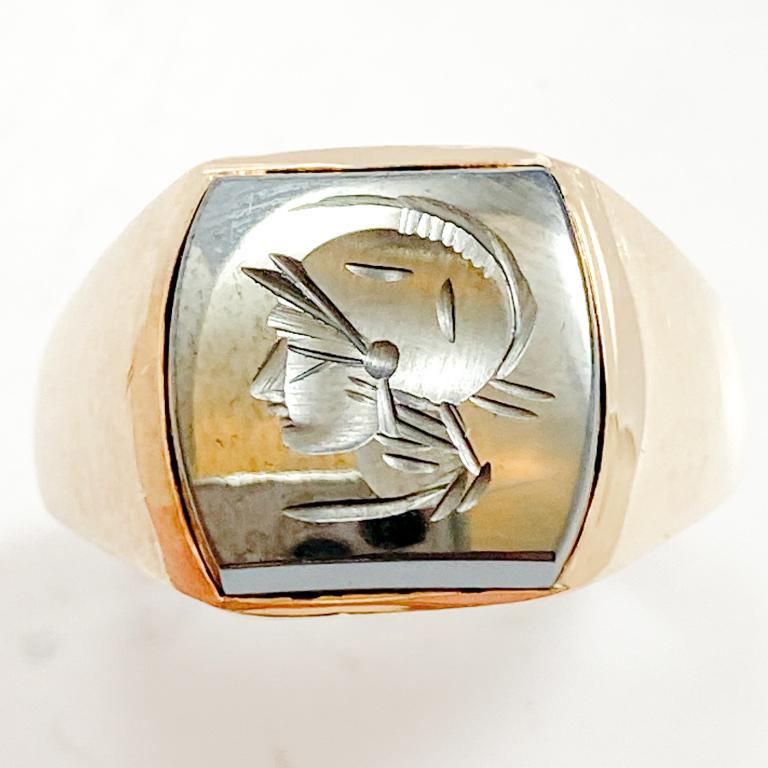 Hematite Intaglio Signet Ring 10k Yellow Gold (1 of 7)