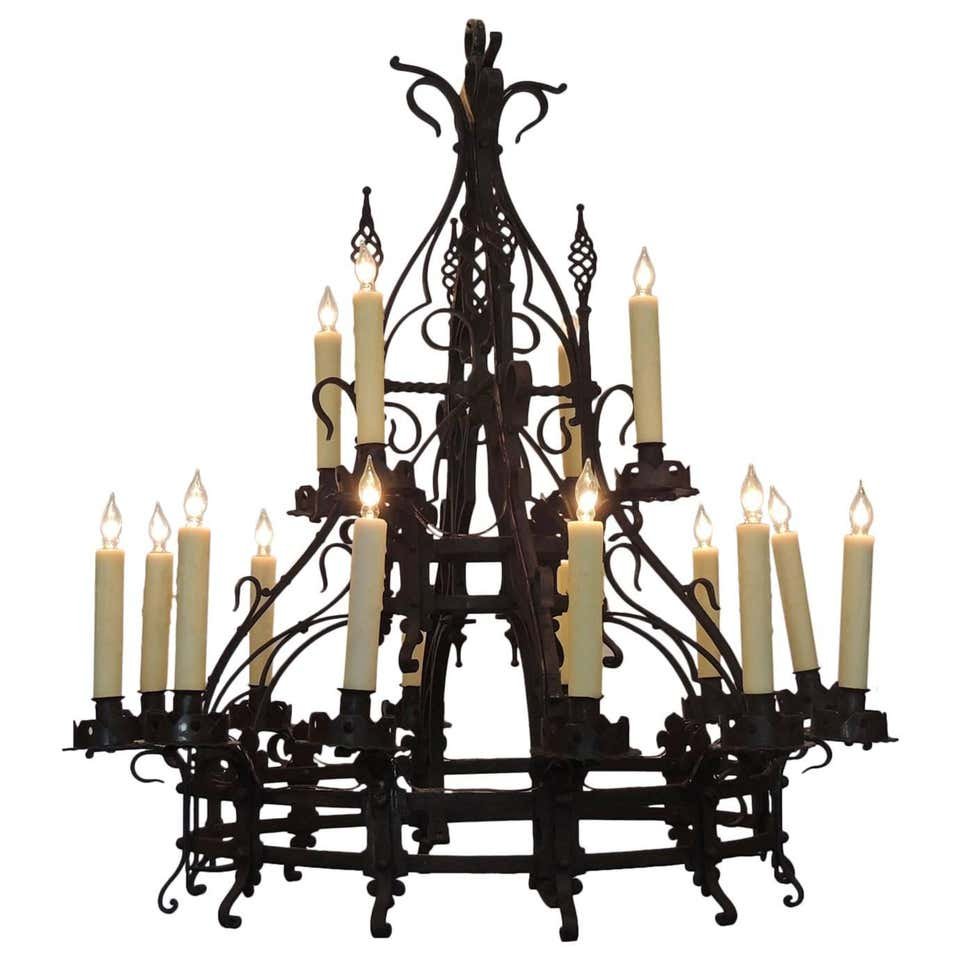 Late 19th C French Gothic Wrought Iron Chandelier (1 of 5)
