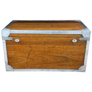 Late 19th Century China Trade Sea Captain's Chest: Late 19th century China Trade Sea Captain's chest, circa 1880. Aluminum banding and steel handles with double locks (one missing). The trunk lid interior is fitted with an aluminum seal that sits