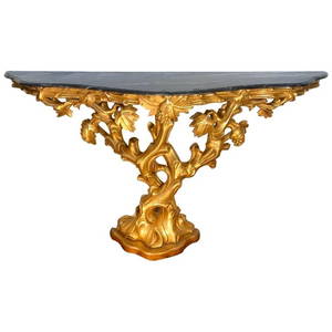 18th C Irish Giltwood Grapevine Form Marble-Top Console