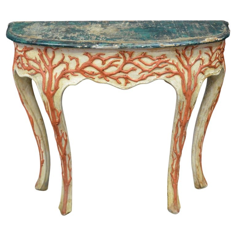 Italian Cabriole Leg Console with Carved Faux Coral Motifs & Faux Marble Top: This Rare Italian Cabriole Leg Console With Carved Faux Coral Motifs & Faux Marble Top Stamped Palladio on back.