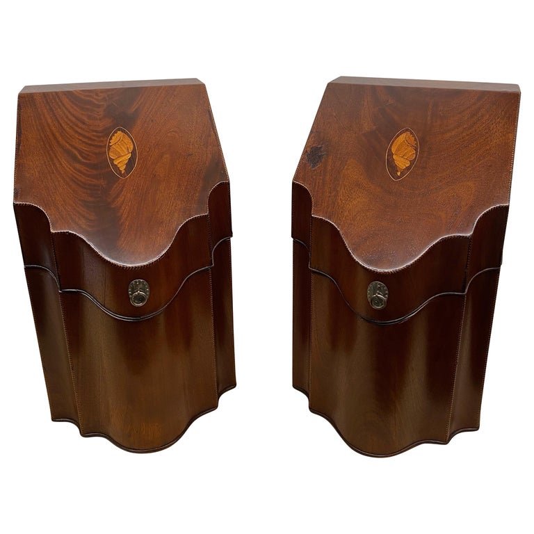 Pair  Mahogany Serpentine Inlaid Knife Boxes with Cutlery Interiors, Late 18th Century (1 of 15)
