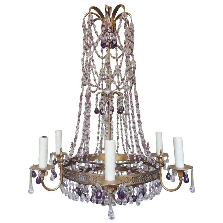 Early 20th Century Italian Brass and Crystal Chandelier (1 of 7)