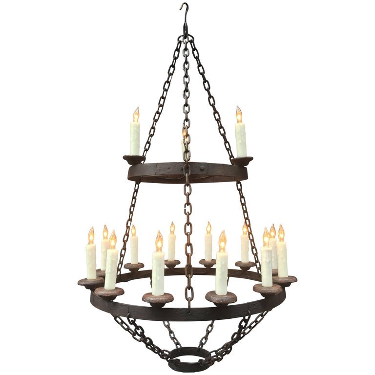 19th Century French Originally Pricket Iron Chandelier: 19th century French originally pricket iron chandelier.