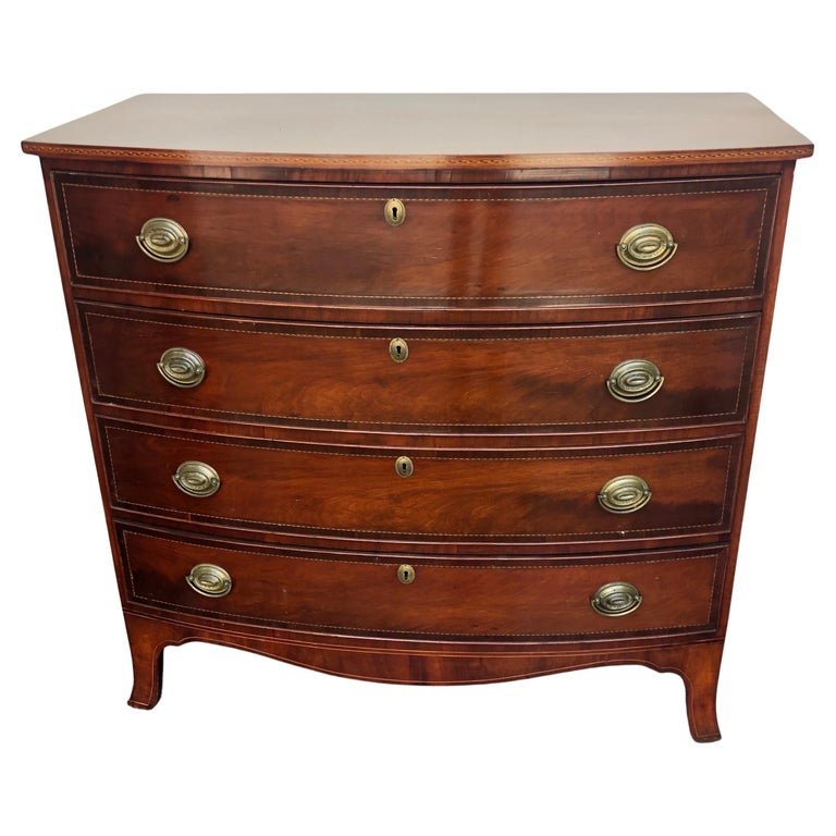 American Inlaid Bow Front Chest On French Feet, 18th Century (1 of 13)