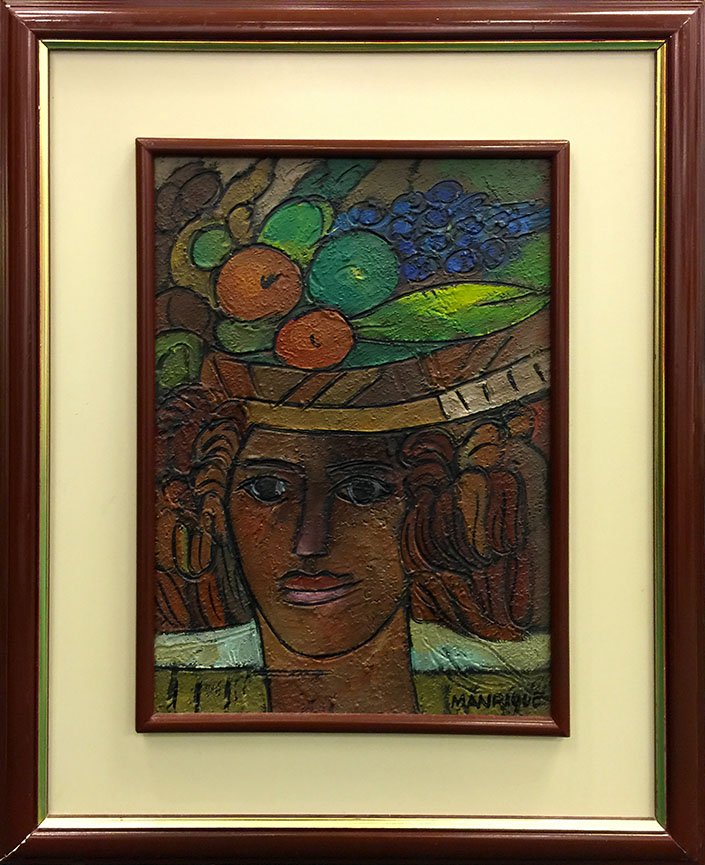 Manrique, Ceasar "Miss Chiquita": Artist: Ceasar Manrique Title: Miss Chiquita Medium: Original Mixed Media Size: 13.75 x 9.75 inches Framed Size: 21.5 x 17.5 inches Artist Information: César Manrique (24 April 1919 - 25 S