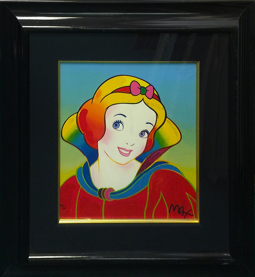 Max, Peter "Snow White": Artist: Peter Max Title: Snow White Medium: Serigraph Size: 14 x 17 inches Framed Size: 27.5 x 25.5 inches Edition: 440/500 Artist Information: Peter Max (born Peter Max Finkelste