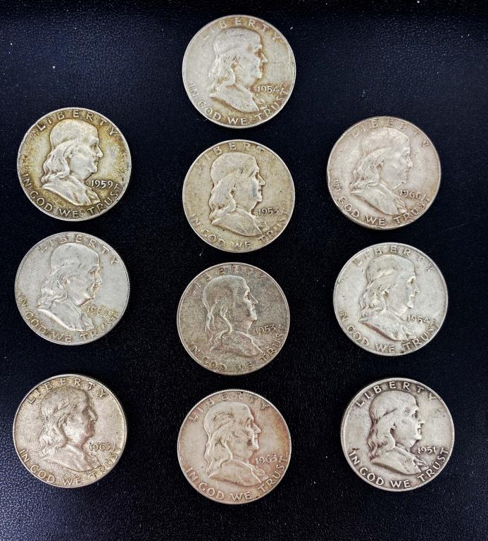 1950's Franklin silver half dollars (10) (1 of 2)