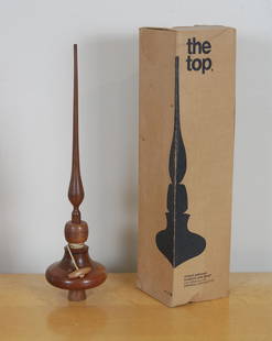 Richard Patterson 1970s Handcrafted Spinning Top: Handmade out of hardwoods, a spinning top by Southern California craftsman Richard Patterson circa 1976. Comes with all the original packaging. Patterson's work was shown at "Art in Action " in 1976 a