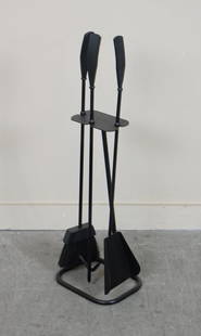 Luther Conover Fireplace Tools: Fireplace tools by California designer Luther Conover. Black finish metal with poker, broom and dust pan, 9" W x 7" D x 29.5" H