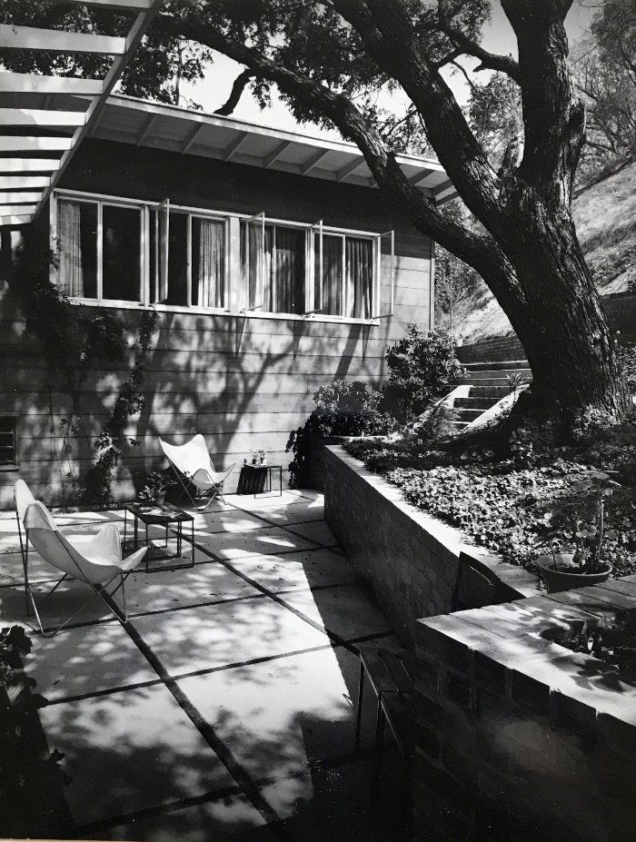 Julius Shulman Architectural Photograph Wurster #1: Silver gelatin photograph by Architectural photographer Julius Shulman (1910-2009) of a home by Bay Area Architect William Wurster (1895-1973). Dry mounted on 8.5" x 10.5" paperboard and signed in pen