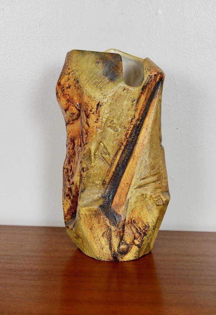 Tall Yellow Abstract Ceramic Vase Marcello Fantoni (1 of 4)