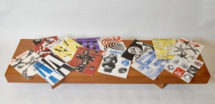 Herbert Matter Cover Design Arts & Architecture Mags: 12 issues of Arts & Architecture magazines with cover art by Herbert Matter (1907-1984) was a Swiss-born American photographer and graphic designer known for his pioneering use of photomontage in comm