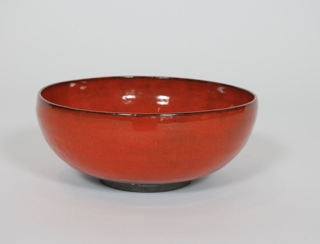 Laura Andreson Ceramic Bowl (1902-1999): Laura Anderson ceramic footed bowl in a red glaze 8"Dia x 3.75" H