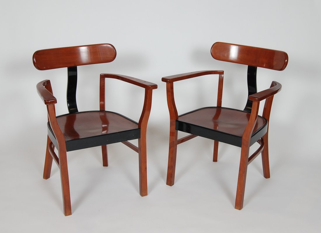 Pair of Lajos Kozma Armchairs (1884-1948): Stained and bentwood armchairs by Lajos Kozma 32" H x 20" D x Seat H 18"This iconic chair is a perfect example of Lajos Kozma Bauhaus inspired designs of the beginning of the 1930s. Kozma was in close