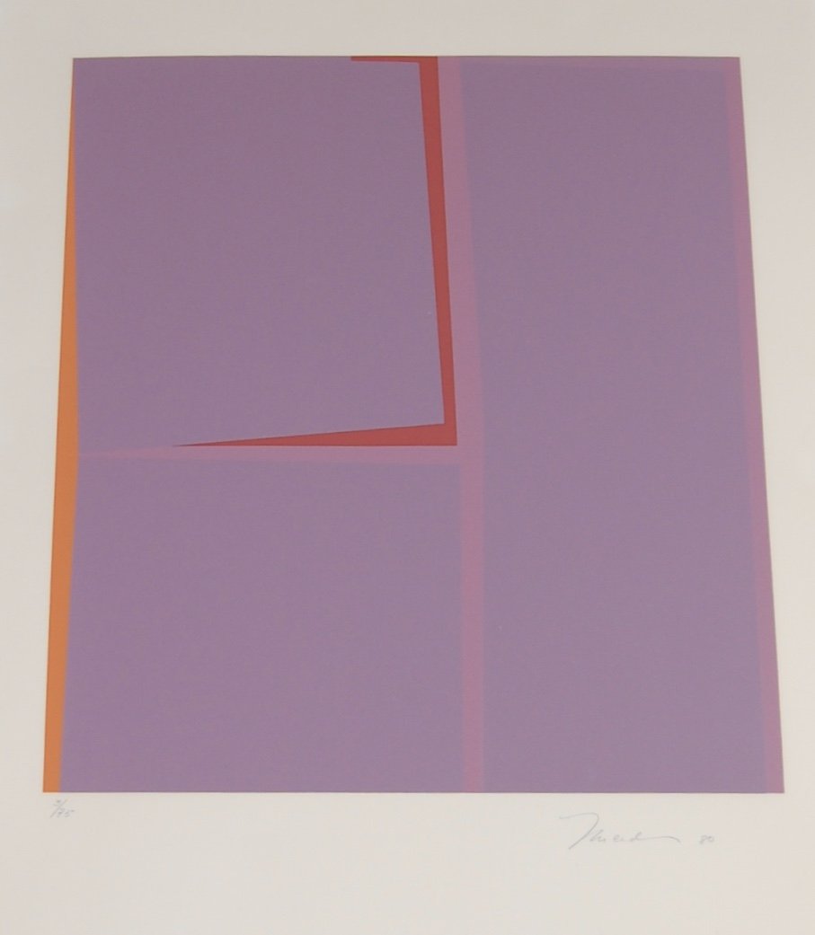 1980 Hard Edge Print in the Style of Lorser Feitelson: Hard edge print, numbered edition, 3 of 75, dated 1980 and signed by the artist 27.25 in. W x 35.25 in. H