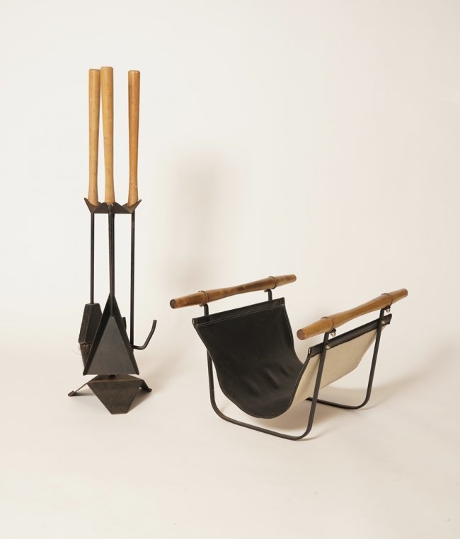 Gene Tepper Fire Tools and Log Holder Set (1 of 2)