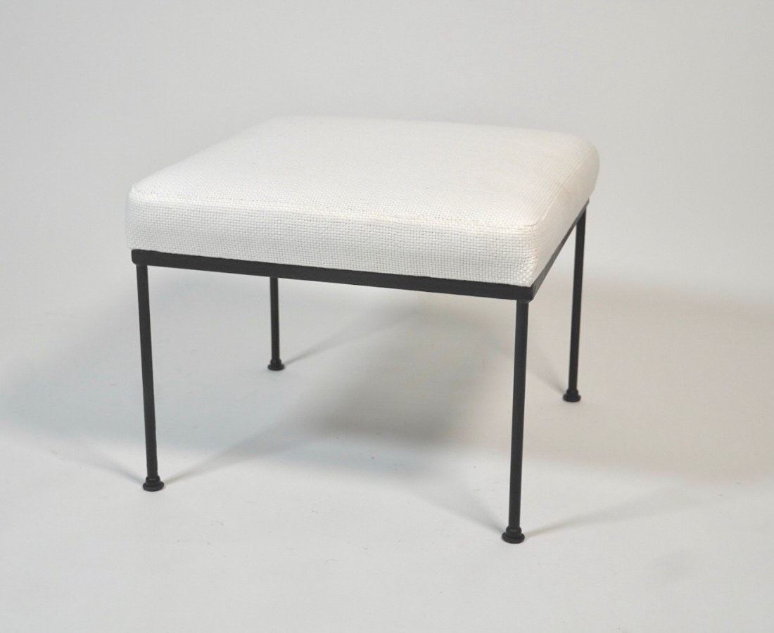 Modernist Wrought Iron & Fabric Ottoman (1 of 3)